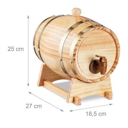 Whisky Barrel with Tap Dispenser, 2.2L Capacity
