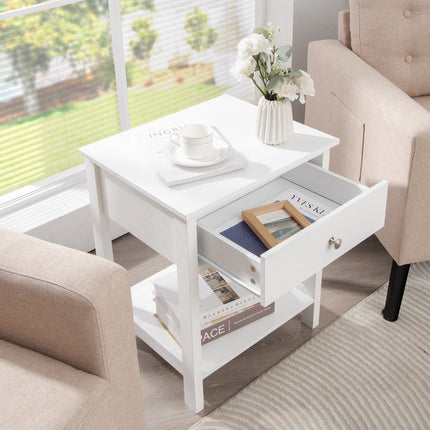 White 2-Tier Nightstand Set with Drawer, 48x40x58 cm