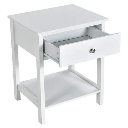 White 2-Tier Nightstand Set with Drawer, 48x40x58 cm