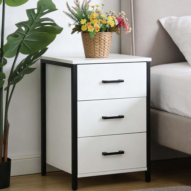 White 3-Drawer Bedside Table, 60x40x40 cm