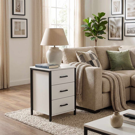 White 3-Drawer Bedside Table, 60x40x40 cm