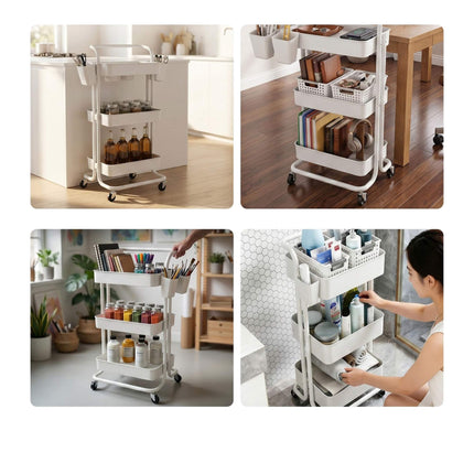 White 3-Tier Metal Storage Trolley with Wheels