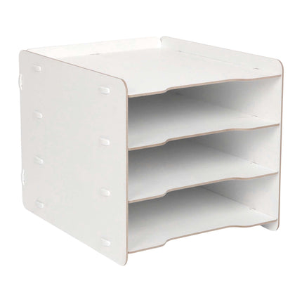White 4-Compartment MDF File Tray – Wood-Effect Desk Organizer