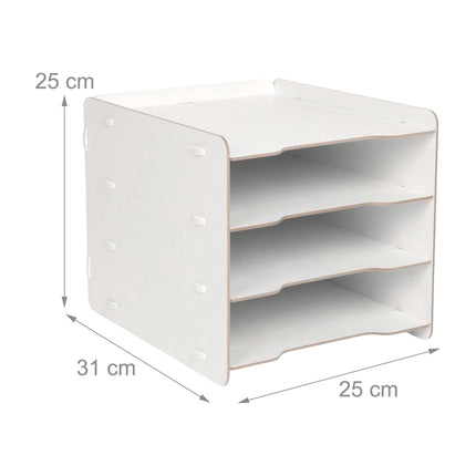 White 4-Compartment MDF File Tray – Wood-Effect Desk Organizer