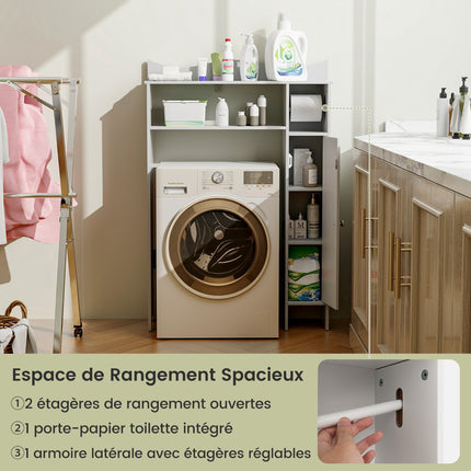 White Bathroom Cabinet with Toilet Paper Holder & Shelves
