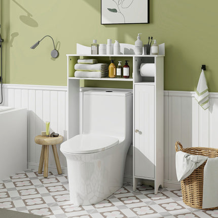White Bathroom Cabinet with Toilet Paper Holder & Shelves