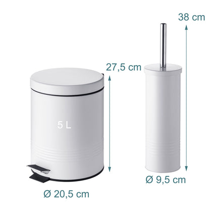 White Bathroom Set with Pedal Bin & Toilet Brush