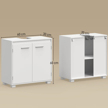 White Bathroom Sink Cabinet with Adjustable Shelf, 60x30x60 cm