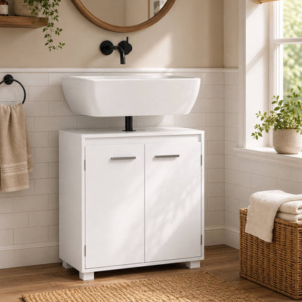 White Bathroom Sink Cabinet with Adjustable Shelf, 60x30x60 cm