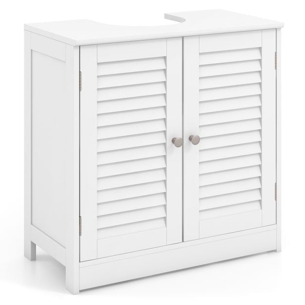 White Bathroom Vanity Cabinet with Shutter Doors, 60x30x60 cm
