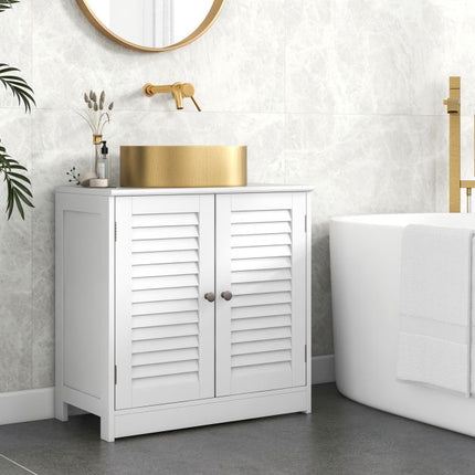 White Bathroom Vanity Cabinet with Shutter Doors, 60x30x60 cm