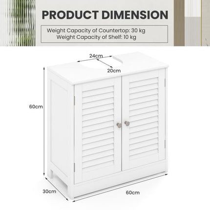 White Bathroom Vanity Cabinet with Shutter Doors, 60x30x60 cm