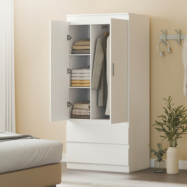 White Bedroom Wardrobe – 2 Doors, 2 Drawers, 3 Shelves
