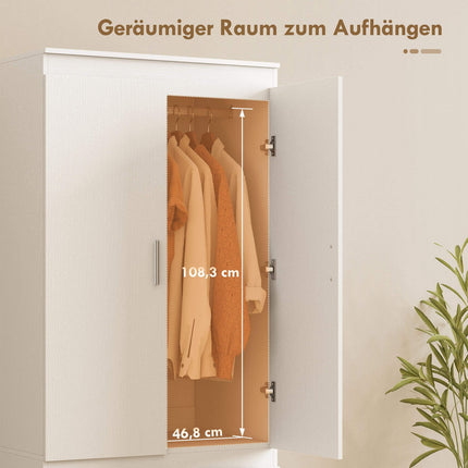 White Bedroom Wardrobe – 2 Doors, 2 Drawers, 3 Shelves