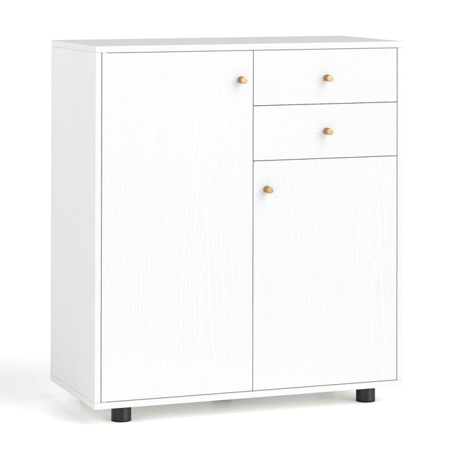 White Buffet Cabinet with 2 Drawers & Adjustable Shelves