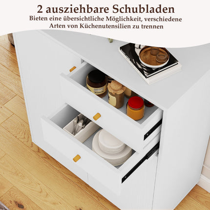 White Buffet Cabinet with 2 Drawers & Adjustable Shelves