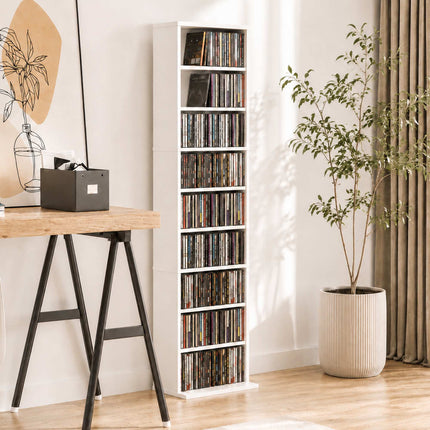 White CD/DVD Shelf, 9 Levels, Adjustable Storage for 260 CDs