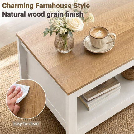 White Coffee Table with Storage, 2-Tier, 105 x 60 x 46 cm