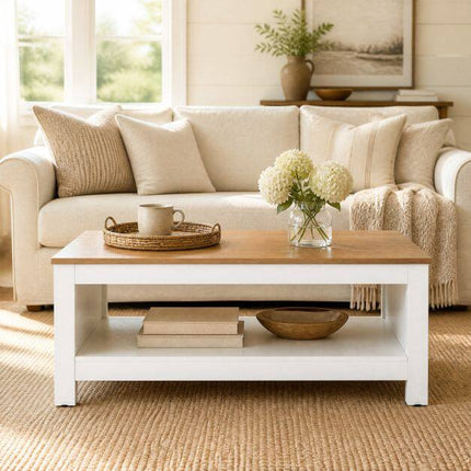 White Coffee Table with Storage, 2-Tier, 105 x 60 x 46 cm