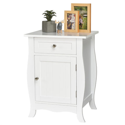 White End Table With Drawer And Door Cabinet, MDF