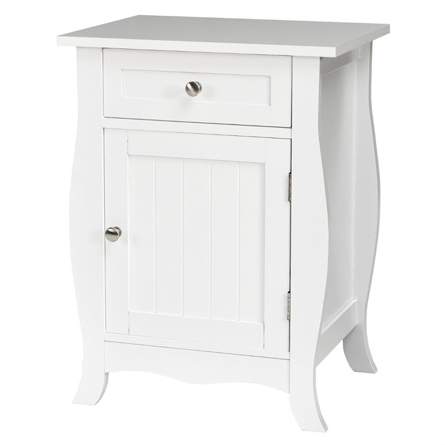 White End Table With Drawer And Door Cabinet, MDF