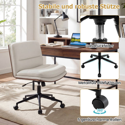 White Ergonomic Office Chair, Adjustable Height, No Armrests