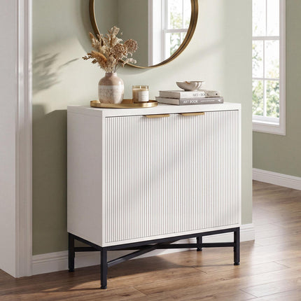 White Fluted Sideboard Buffet Cabinet with Adjustable Shelf