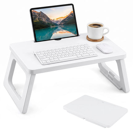 White Folding Bed Tray with Tablet Slot – 59.5 x 39.5 cm