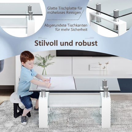White Glass Coffee Table with Shelf – 99 x 60 x 44.5 cm