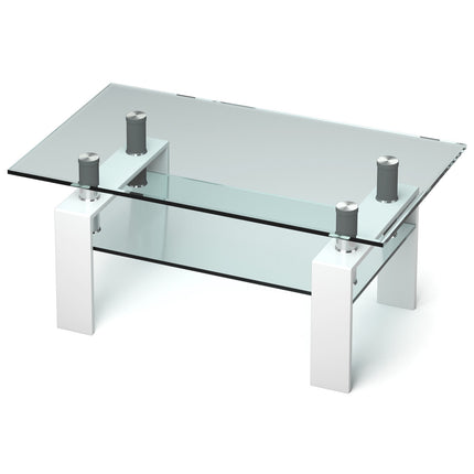 White Glass Coffee Table with Shelf – 99 x 60 x 44.5 cm