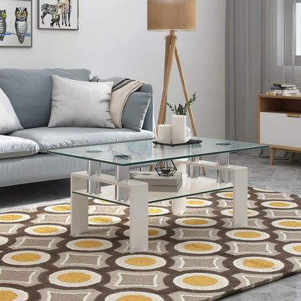 White Glass Coffee Table with Shelf – 99 x 60 x 44.5 cm