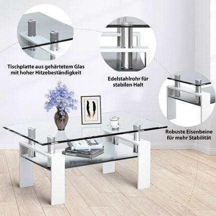 White Glass Coffee Table with Shelf – 99 x 60 x 44.5 cm