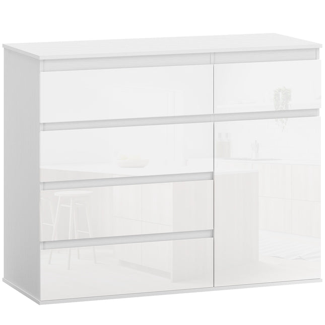 White Gloss Sideboard with 5 Drawers and Adjustable Shelf