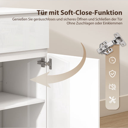 White Gloss Sideboard with 5 Drawers and Adjustable Shelf