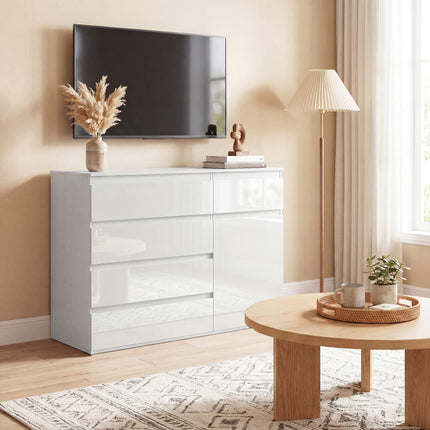 White Gloss Sideboard with 5 Drawers and Adjustable Shelf