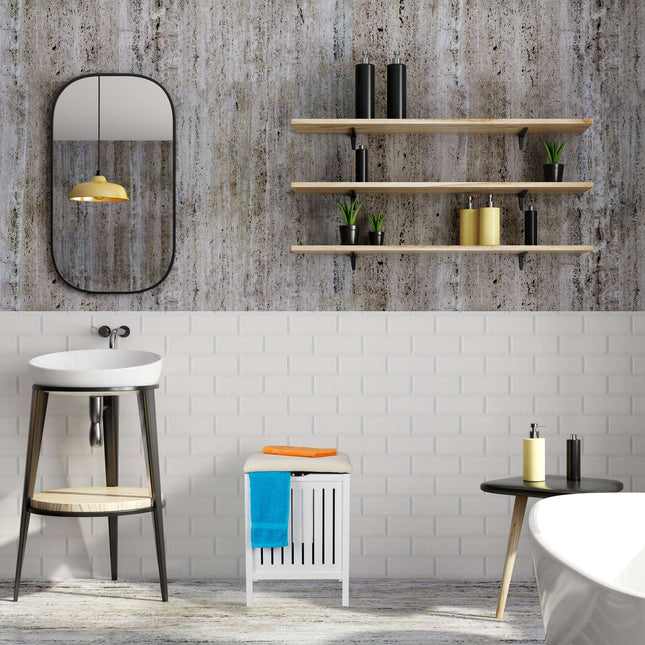 White Laundry Basket Stool with Cushion Seat