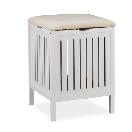 White Laundry Basket Stool with Cushion Seat