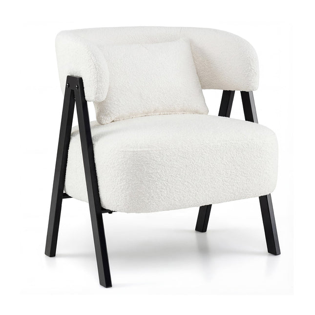White Lounge Chair with Faux Fur and Lumbar Pillow