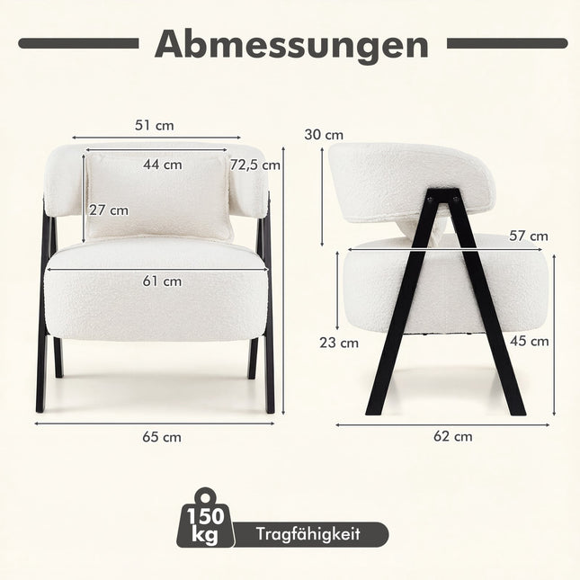 White Lounge Chair with Faux Fur and Lumbar Pillow
