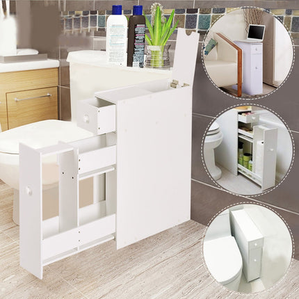 White MDF Bathroom Cabinet with Drawer and Shelves