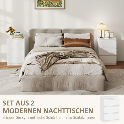 White MDF Nightstands Set of 2 with 3 Drawers