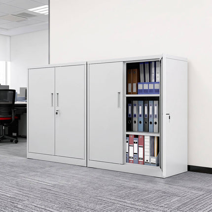 White Metal Filing Cabinet, Lockable, Adjustable Shelves