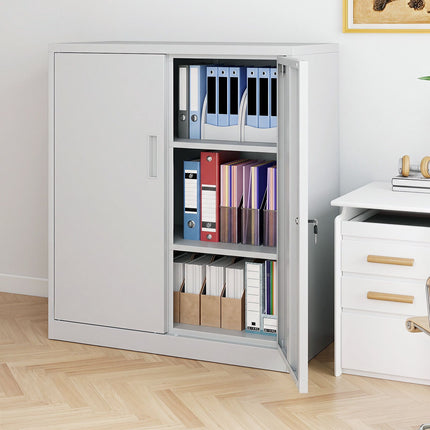 White Metal Filing Cabinet, Lockable, Adjustable Shelves