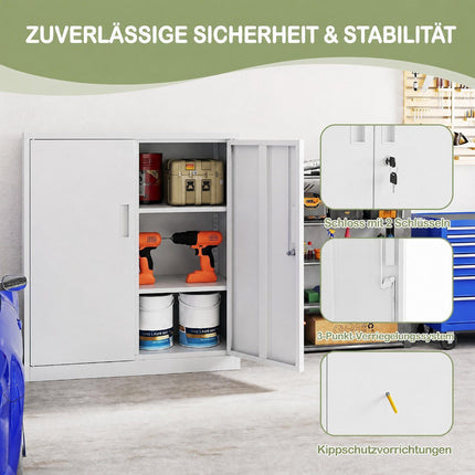 White Metal Filing Cabinet, Lockable, Adjustable Shelves