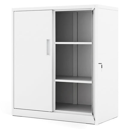 White Metal Filing Cabinet, Lockable, Adjustable Shelves