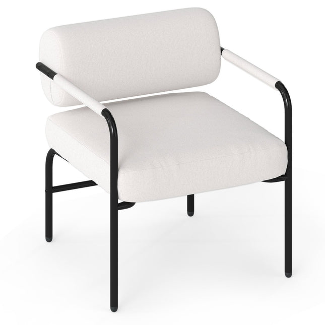 White Modern Lounge Chair with Armrests, Velvet Upholstery