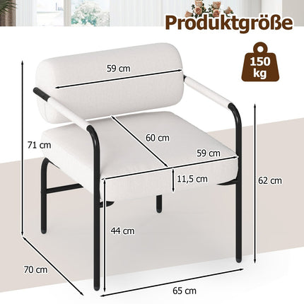 White Modern Lounge Chair with Armrests, Velvet Upholstery
