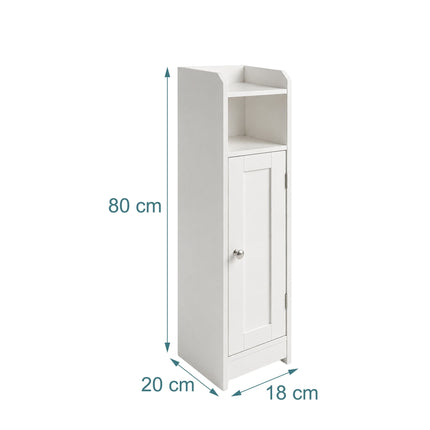 White Narrow Bathroom Cabinet with Adjustable Shelves