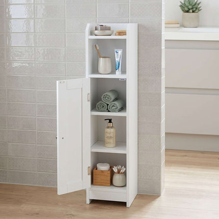 White Narrow Bathroom Cabinet with Adjustable Shelves