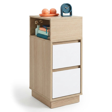 White Narrow Bedside Table with Drawers – 64x24x30 cm